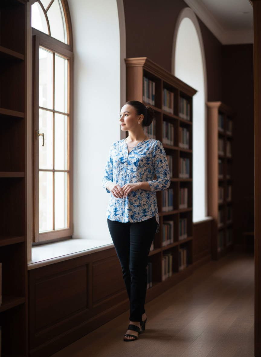 Blue & White Leaves AOP