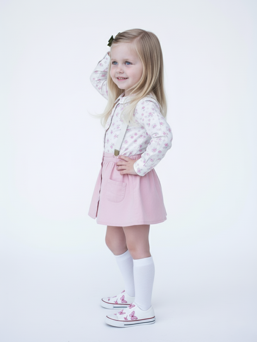 Floral Print Peter Pan Collar Bodysuit with Suspender Skirt