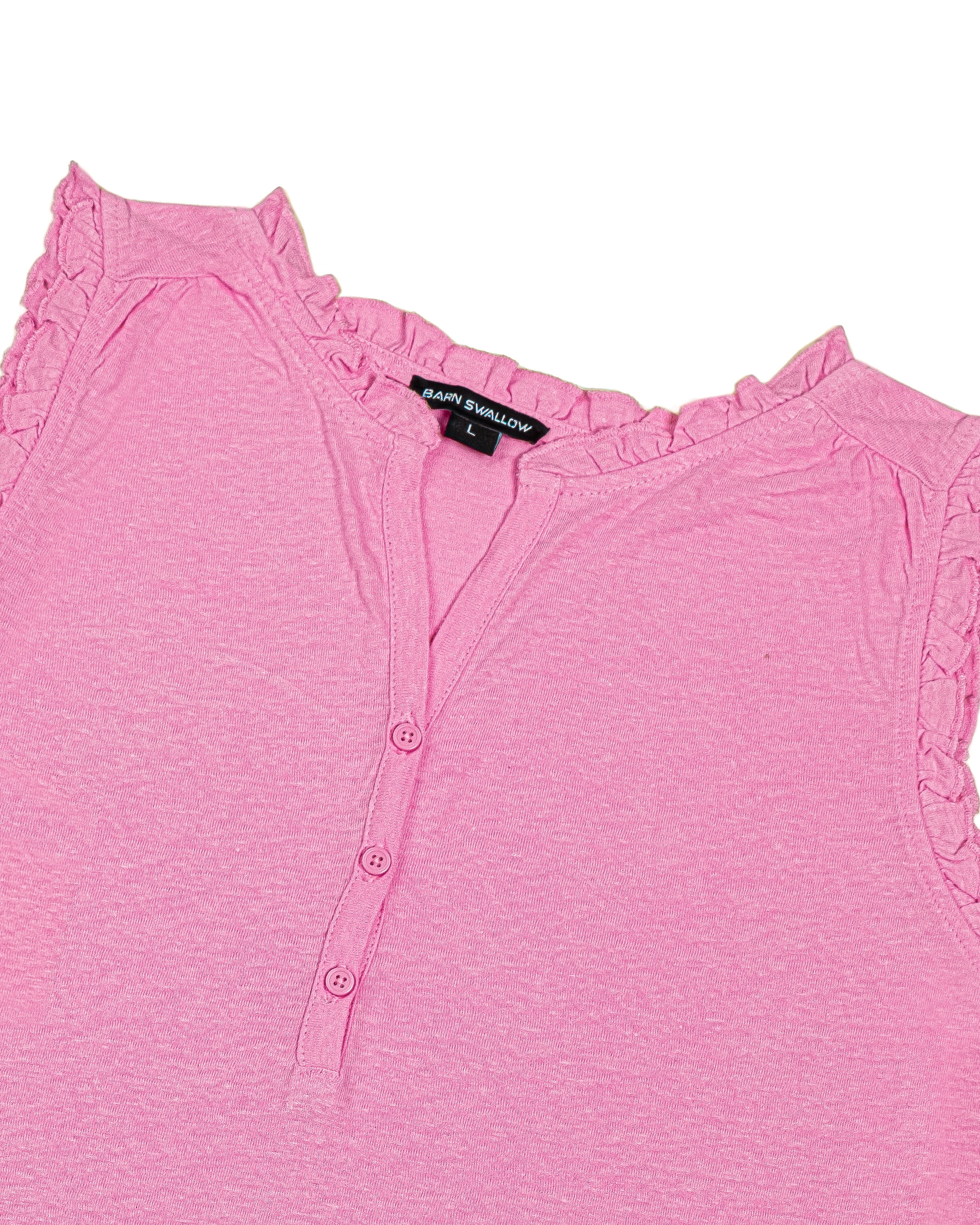 Linen Viscose Ladies Ruffle Short Sleeve Top