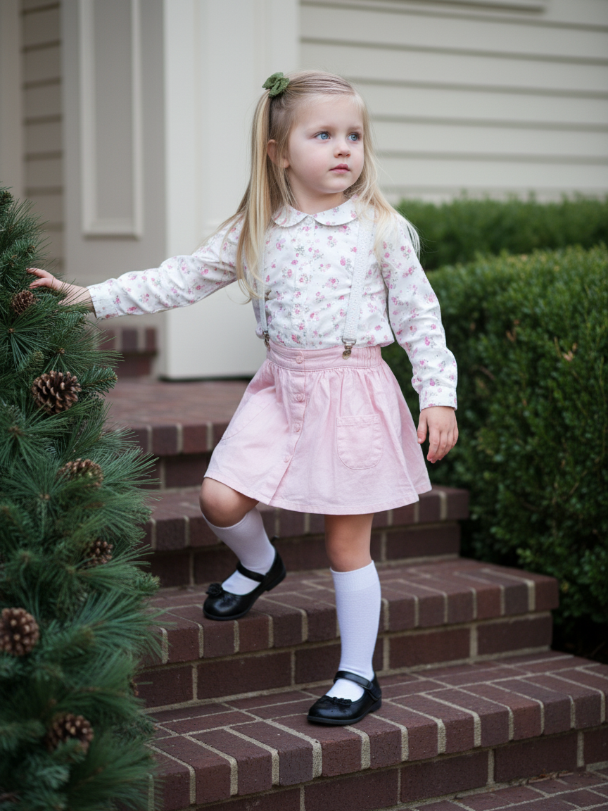 Floral Print Peter Pan Collar Bodysuit with Suspender Skirt