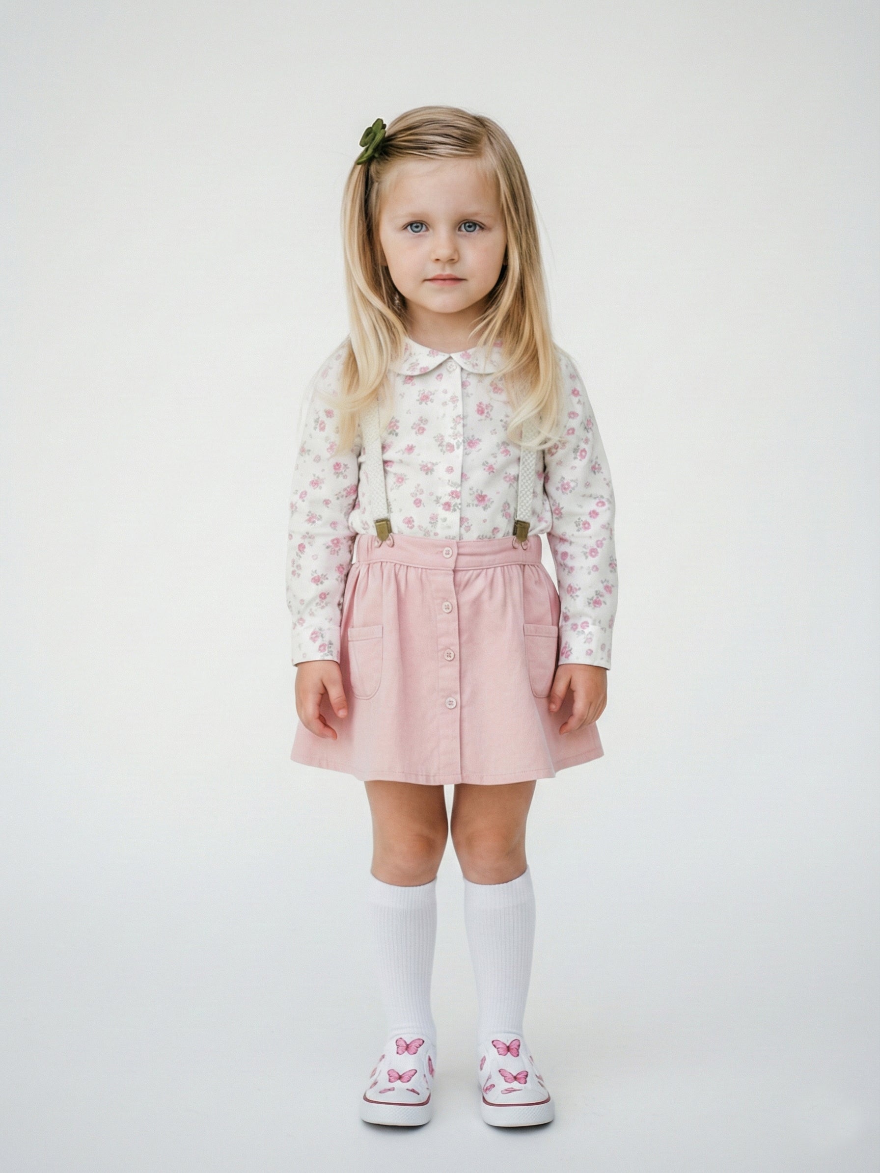 Floral Print Peter Pan Collar Bodysuit with Suspender Skirt