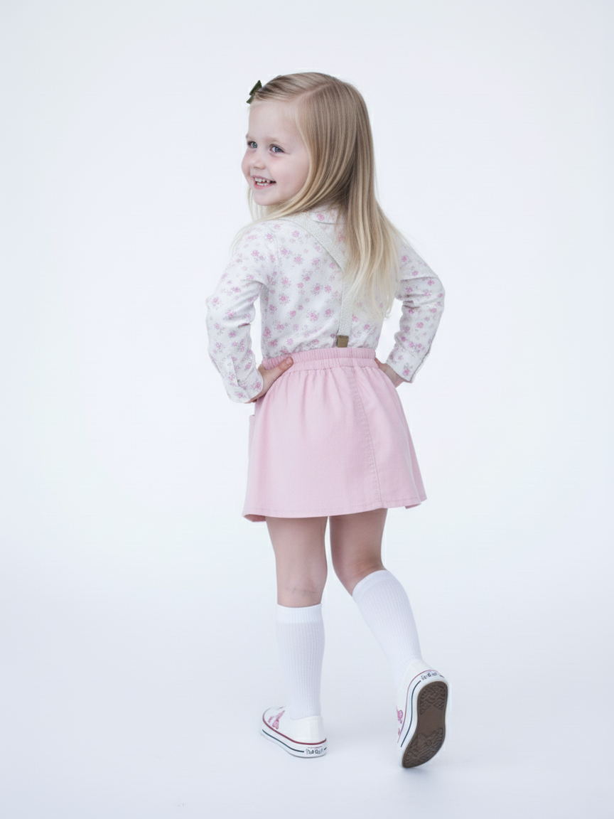 Floral Print Peter Pan Collar Bodysuit with Suspender Skirt