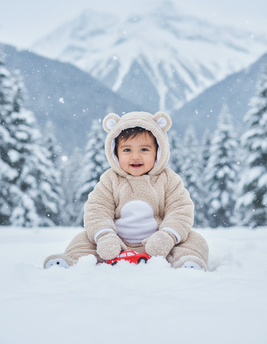 Boys Furry Bear Snowsuit