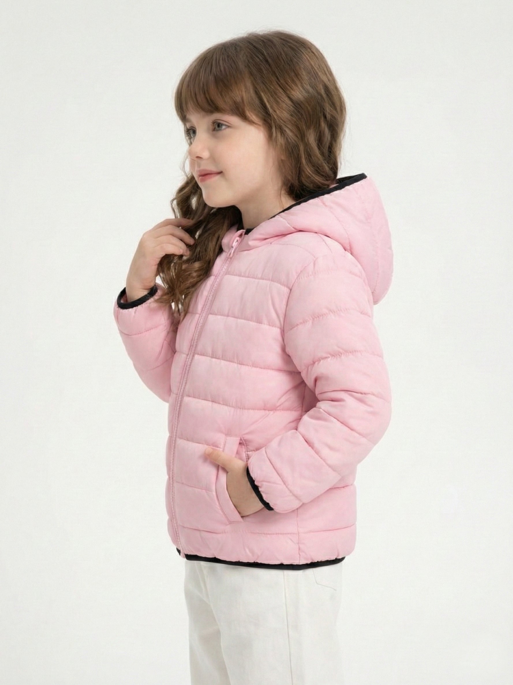 Girl's Hooded Pink Puffer Jacket